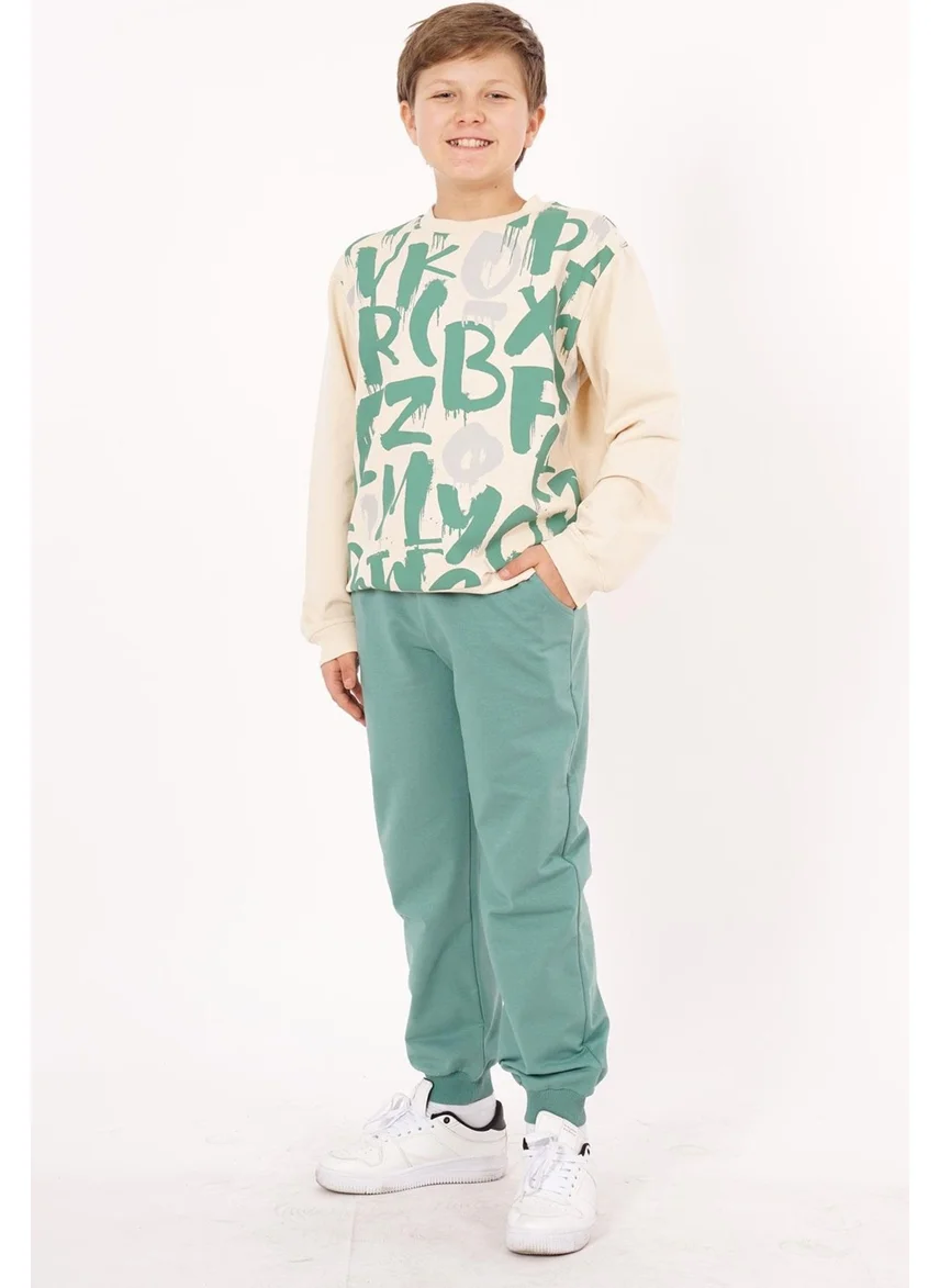 Zepkids Crew Neck Letter Printed Age Green Color Boy Tracksuit