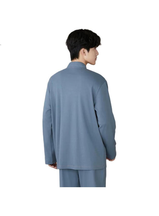 Fenton Men'S Cotton V-Neck Cardigan Solid Color Long Sleeve Home Wear Set - Image 3