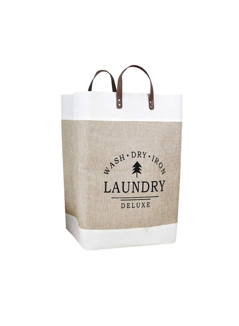 Laundry Basket with Leather Handles, Foldable Storage Bag for Clothes and Linen, Thick, Lightweight - Image 1