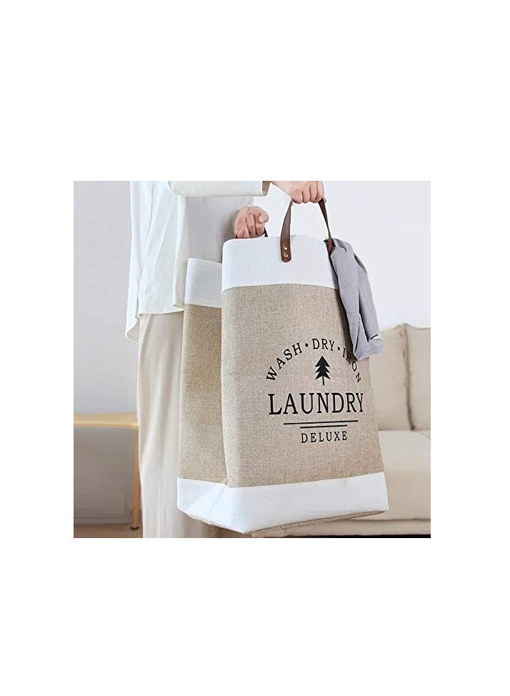 Laundry Basket with Leather Handles, Foldable Storage Bag for Clothes and Linen, Thick, Lightweight - Image 2