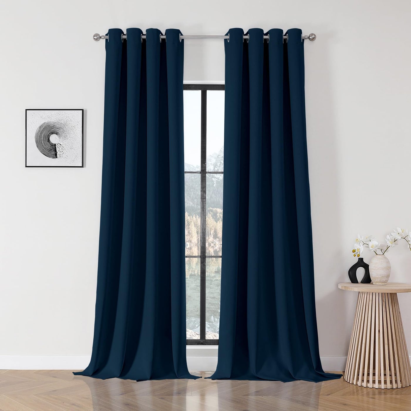 Joydeco Blackout Curtains 120 Inch Length 2 Panels Set Thermal Insulated Long Curtains& Drapes 2 Burg Curtains for Living Room Bedroom Window(Navy Blue W52 x L120 Inch)