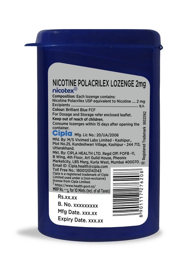 Cipla Cipla Nicotex Mints | Nicotine 2mg Lozenges (360 Pcs) | Helps Quit Smoking | Sugar Free | Cool Mint Plus Flavour (10 * 36 Pcs)  - Image 2