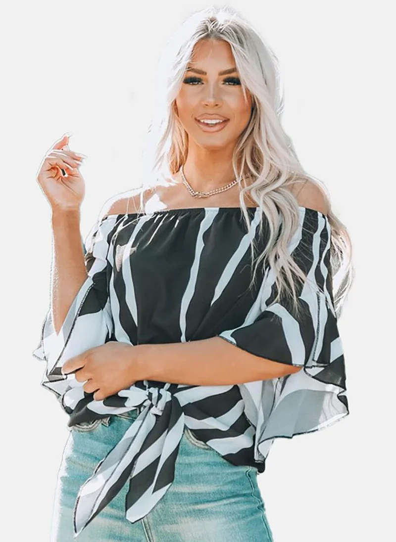 يونيكي Black Printed Three-Fourth Off-shoulder Tunics