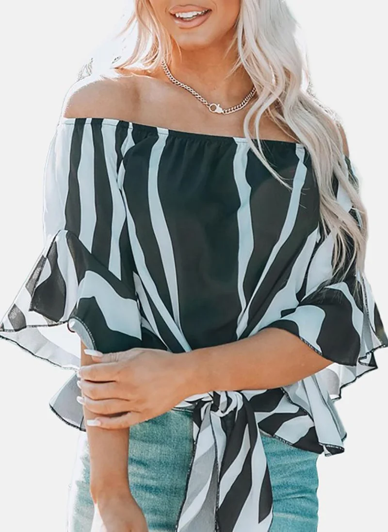 يونيكي Black Printed Three-Fourth Off-shoulder Tunics