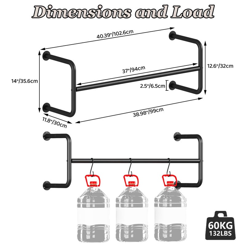 SYQ Clothes Rack Industrial Pipe Wall Mounted Clothing Rack Space-Saving Hanging Closet Rod Heavy Duty Multi-Purpose Garment Rack for Closet and Laundry Room(4 Bases) Black - Image 2
