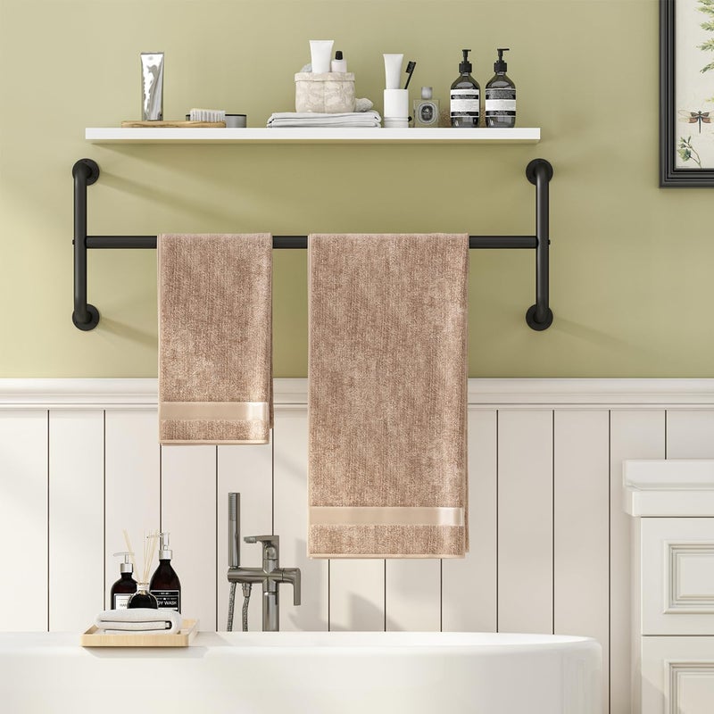 SYQ Clothes Rack Industrial Pipe Wall Mounted Clothing Rack Space-Saving Hanging Closet Rod Heavy Duty Multi-Purpose Garment Rack for Closet and Laundry Room(4 Bases) Black - Image 4