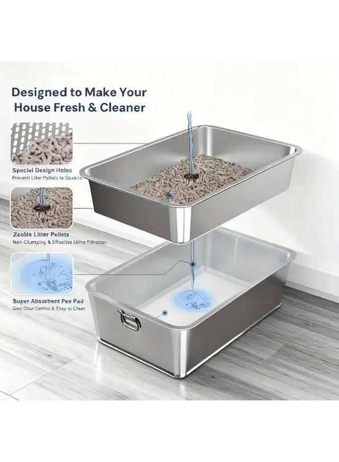 Collapsible Stainless Steel Cat Litter Box Double Layer Removable Pan Easy Clean 19 69 Inch - Image 5