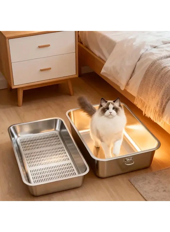 Collapsible Stainless Steel Cat Litter Box Double Layer Removable Pan Easy Clean 19 69 Inch - Image 4