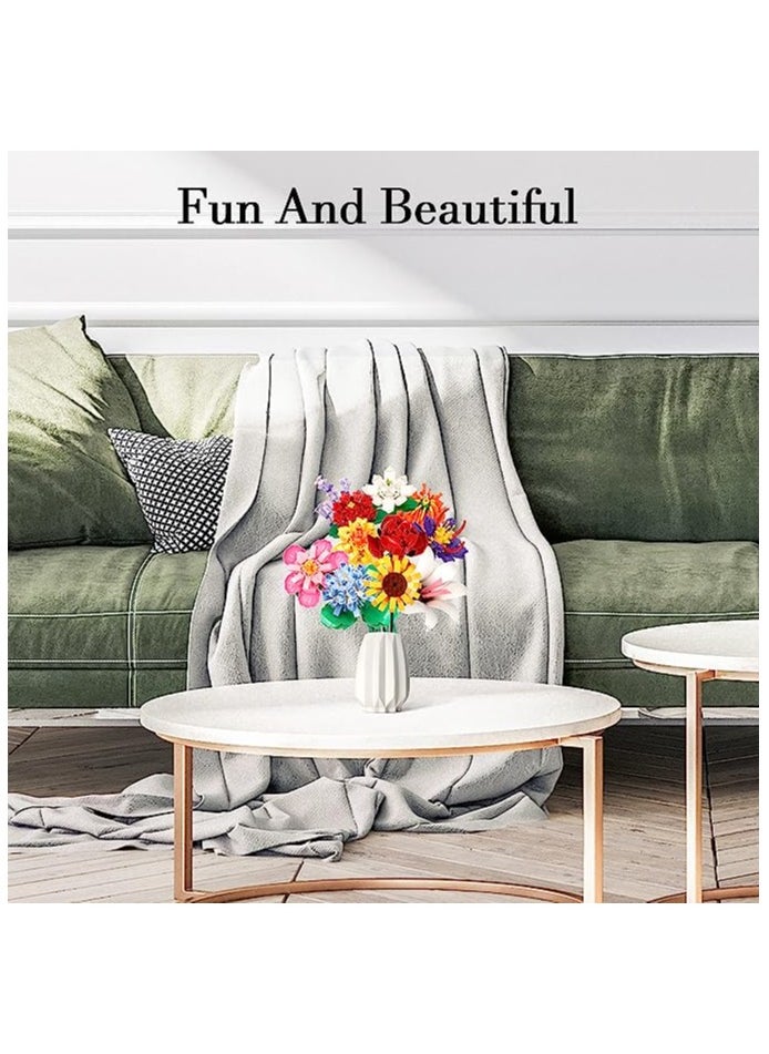 KASTWAVE - Flower Bouquet Building Block Kit, Artificial Flowers Building Toys Creative Project, DIY Vase Building Blocks Rose Sunflower Lavender for DIY Home Decoartion - Image 1