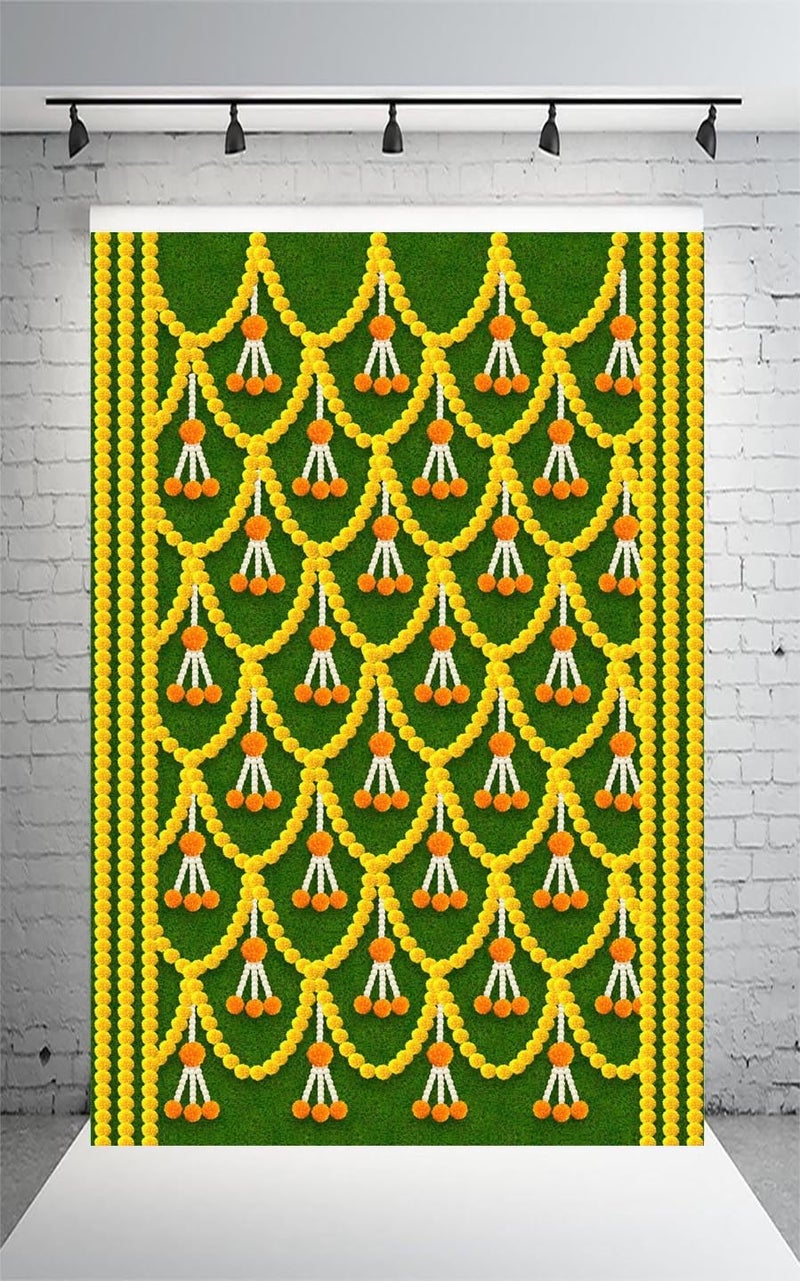 DHARA CREATION Dhara Traditional Green Backdrop Cloth for Pooja Decoration 8ft x 5ft Ideal for Pooja Religious Ceremonies and Home Decor Washable Fabric - Image 3