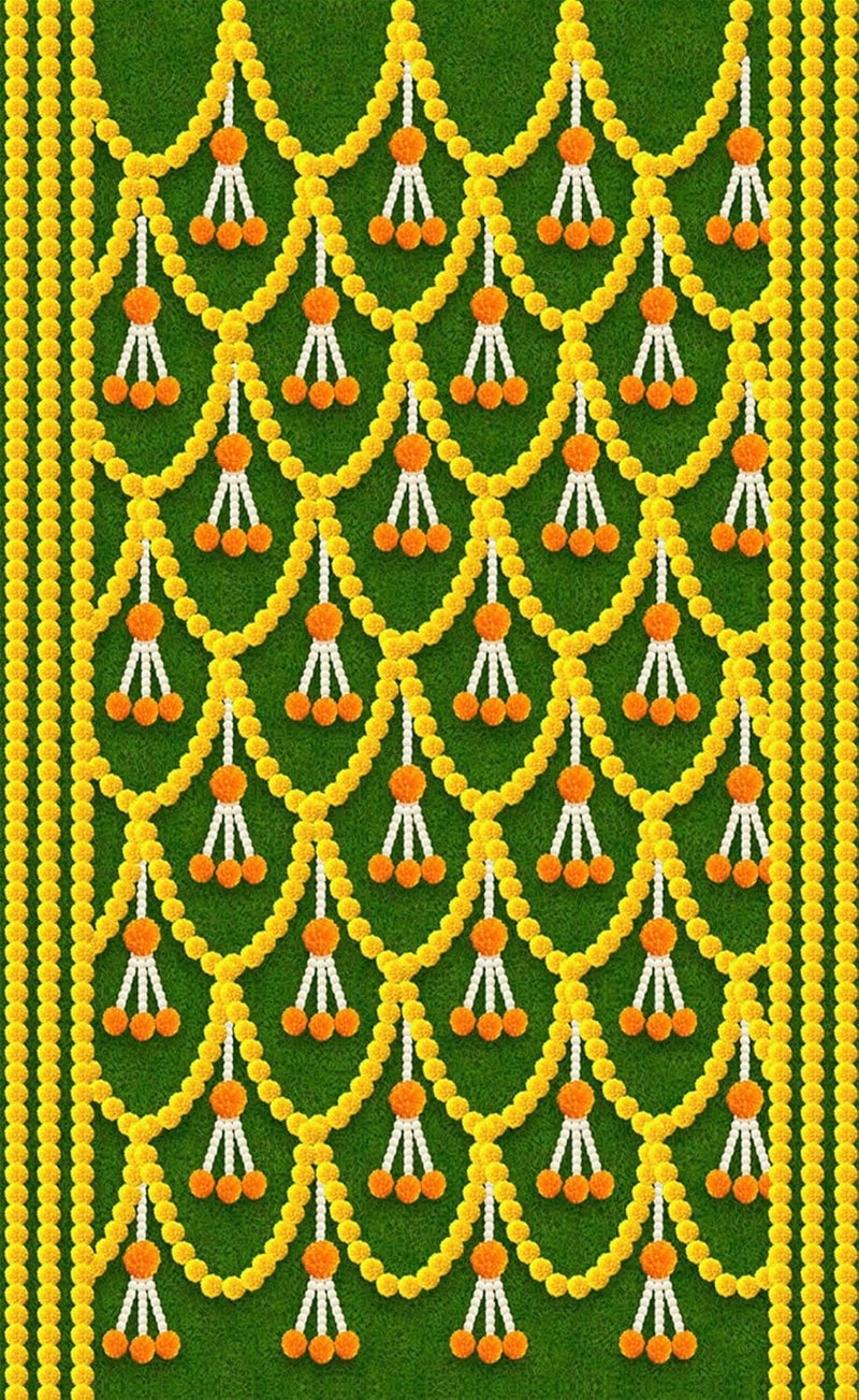 DHARA CREATION Dhara Traditional Green Backdrop Cloth for Pooja Decoration 8ft x 5ft Ideal for Pooja Religious Ceremonies and Home Decor Washable Fabric - Image 1