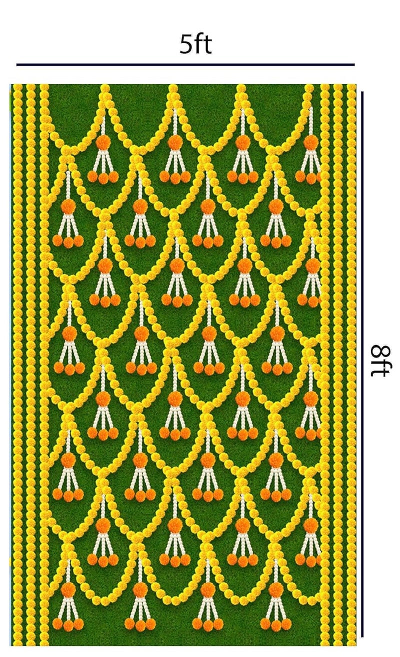 DHARA CREATION Dhara Traditional Green Backdrop Cloth for Pooja Decoration 8ft x 5ft Ideal for Pooja Religious Ceremonies and Home Decor Washable Fabric - Image 4