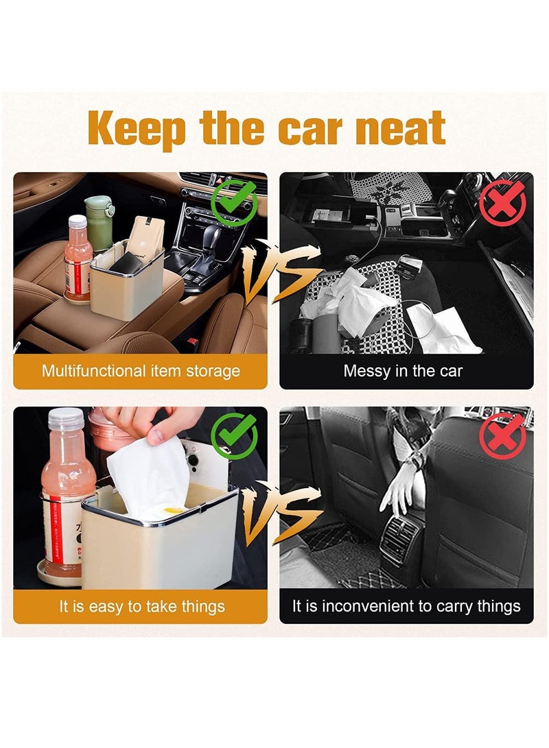 Car Armrest Storage Box with 2 Coffee Cup Water Drink Holder Universal Car Center Console Seat Organizer Car Storage Box for Water Cup Tissue Paper Cellphones Keys Storage (Beige) - Image 5