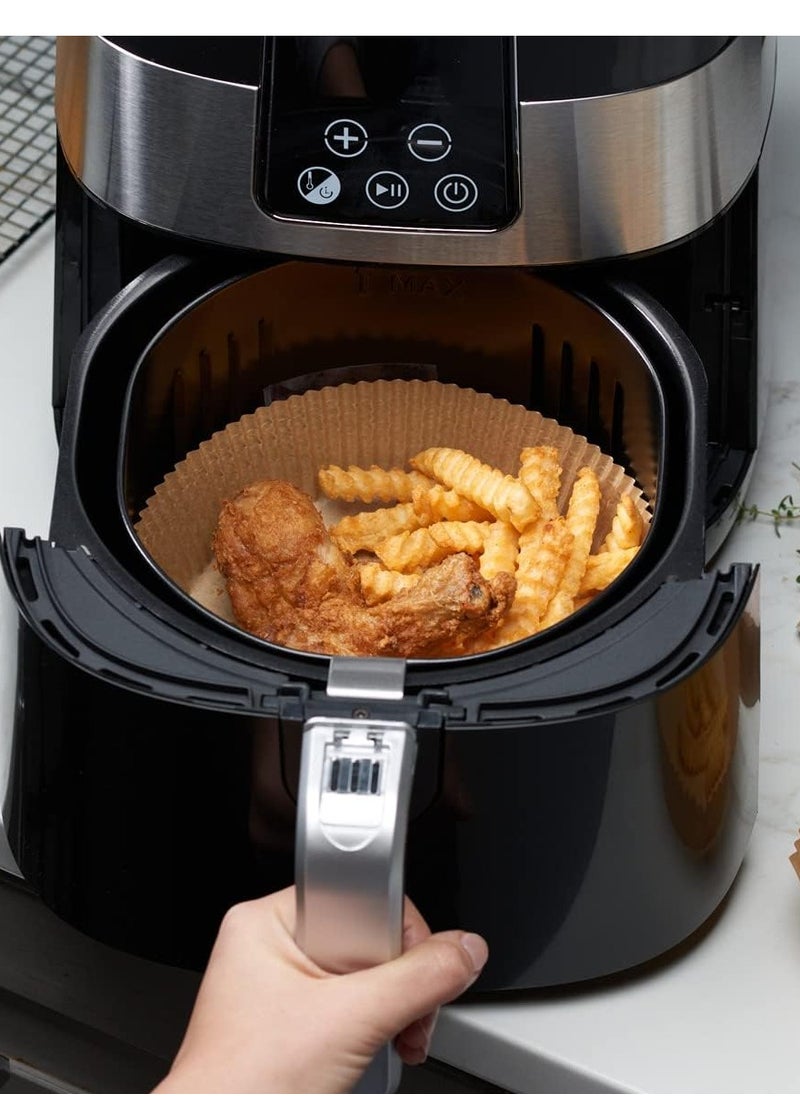 Bukela Comfy Package [100 Count] 6.3 Inch Round Air Fryer Liners Disposable - Non-Stick Parchment Paper Liners, Oil and Water Resistant - Kraft  - Image 4
