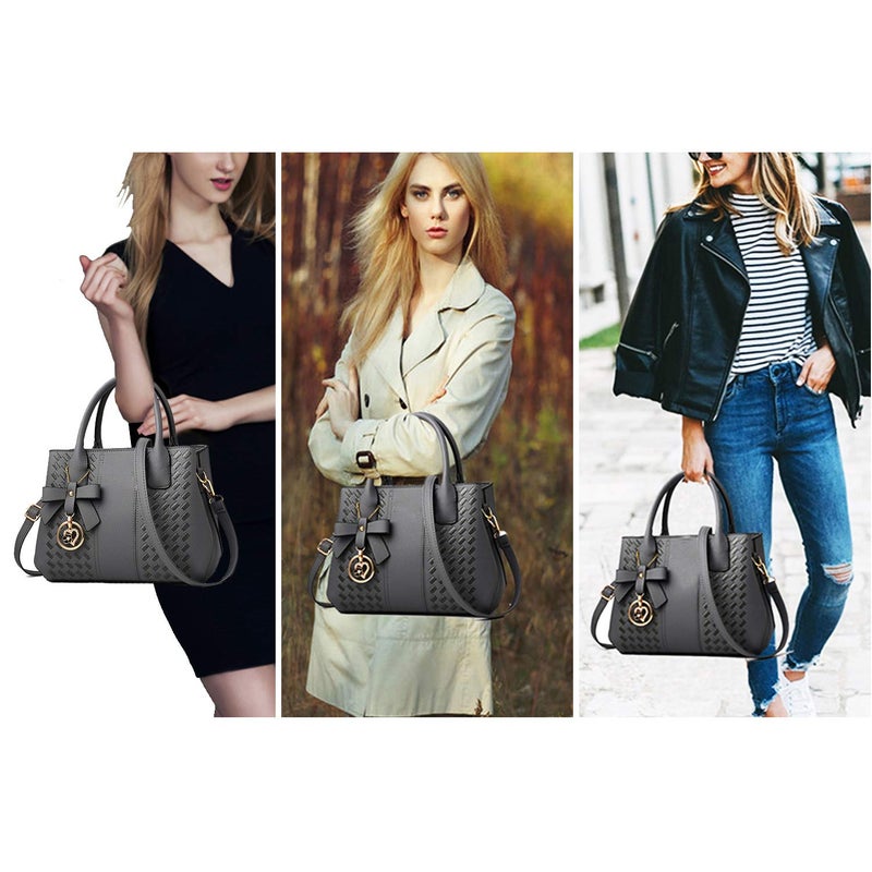 Jeniulet Purses and Handbags for Women Fashion Ladies PU Leather Top Handle Satchel Shoulder Tote Bags Dark Gray 10.2" x 3.9" x 7.9" - Image 2