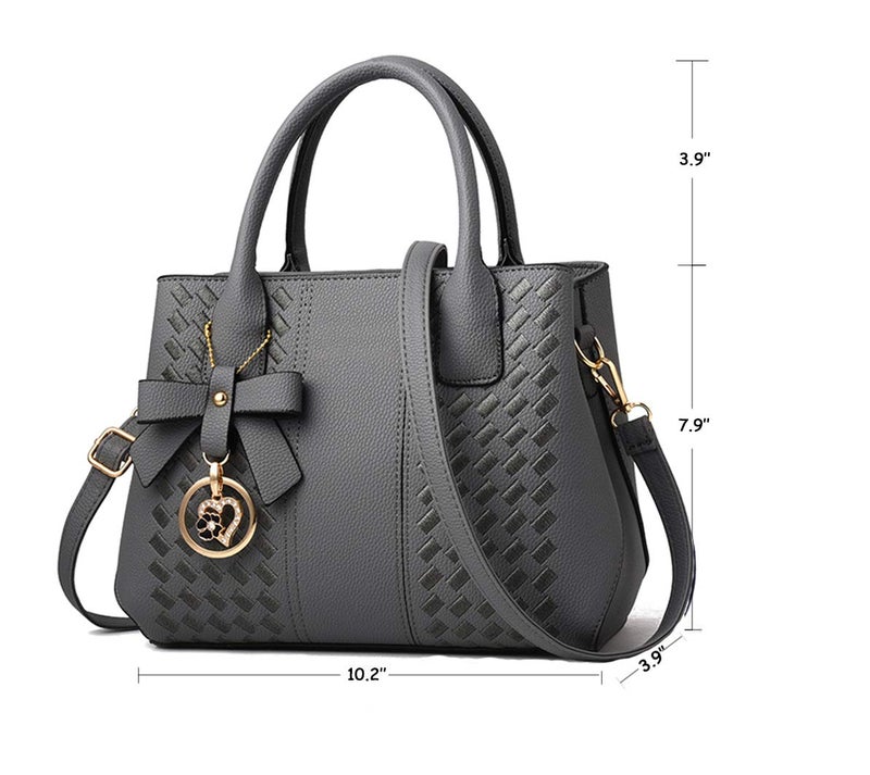 Jeniulet Purses and Handbags for Women Fashion Ladies PU Leather Top Handle Satchel Shoulder Tote Bags Dark Gray 10.2" x 3.9" x 7.9" - Image 3