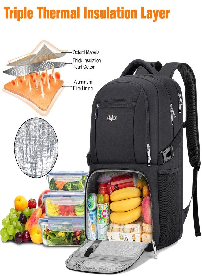 Velaybor Insulated Lunch Backpack Fit 17" Laptop, Work Backpack with Lunch Box & USB Charging Port for Men & Women, Water Resistant College Computer Bag for Travel, Business, Hiking (Black) - Image 3