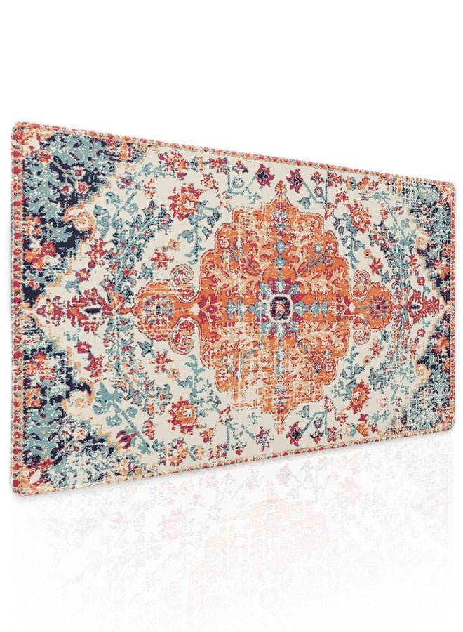 aportt Orange Teal Boho Gaming Mouse Pad XL Rug Carpet Bohemian Retro Extended Large Desk Mat Big Mousepad Non-Slip Rubber Base Stitched Edge Long Desk Pad for Desktop Office PC Gamer,31.5×11.8 in - Image 1