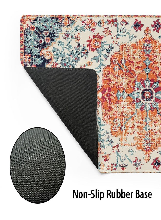 aportt Orange Teal Boho Gaming Mouse Pad XL Rug Carpet Bohemian Retro Extended Large Desk Mat Big Mousepad Non-Slip Rubber Base Stitched Edge Long Desk Pad for Desktop Office PC Gamer,31.5×11.8 in - Image 3