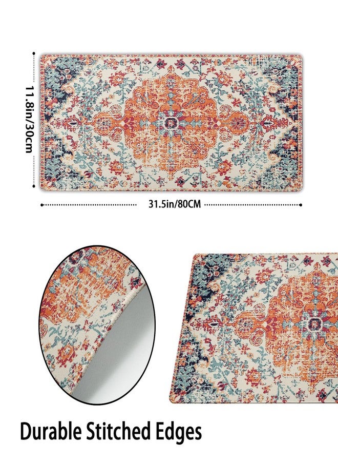 aportt Orange Teal Boho Gaming Mouse Pad XL Rug Carpet Bohemian Retro Extended Large Desk Mat Big Mousepad Non-Slip Rubber Base Stitched Edge Long Desk Pad for Desktop Office PC Gamer,31.5×11.8 in - Image 2