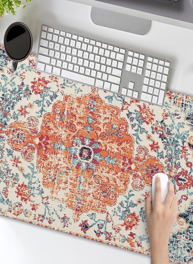 aportt Orange Teal Boho Gaming Mouse Pad XL Rug Carpet Bohemian Retro Extended Large Desk Mat Big Mousepad Non-Slip Rubber Base Stitched Edge Long Desk Pad for Desktop Office PC Gamer,31.5×11.8 in - Image 5