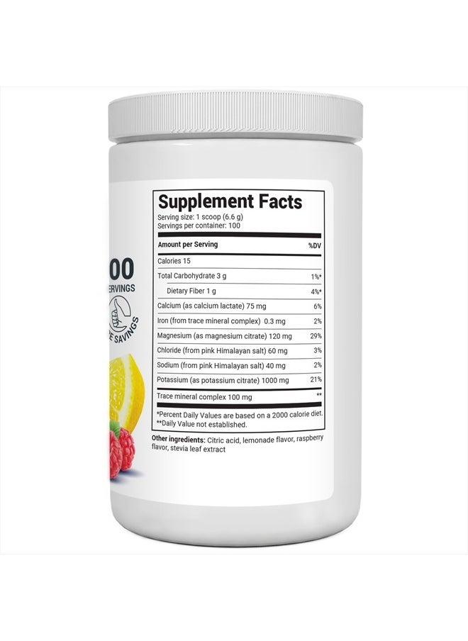 Zero Sugar Hydration Keto Electrolyte Powder - Enhanced With 1,000mg of Potassium And Real Pink Himalayan Salt - Raspberry And Lemon Flavor Hydration Drink Supplement, 100 Servings