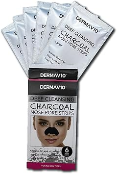 Derma V10 Charcoal Nose Pore Strips Pack Of 6 Strips Unclogs Pores Removes Blackheads Deep Cleaning Draws Out Impurities Absorbs Dirt And Oil Enriched With Witch Hazel - Image 4