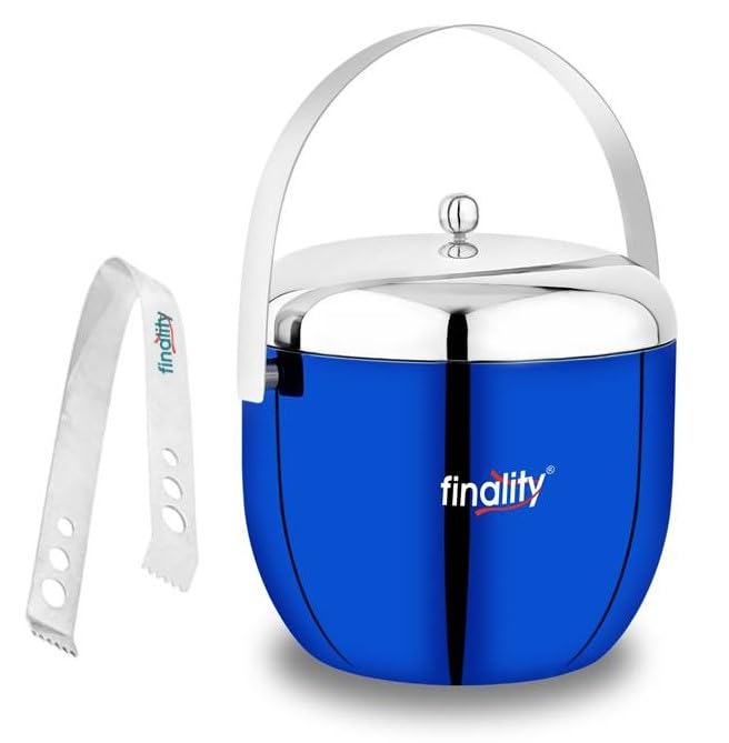 finality Blue Mirror Finish Stainless Steel Ice Bucket with Lid 18L Ideal for Mini Bar Cooler Dry Ice Ice Box Bar Accessories Ice Bucket with Tongs - Image 1