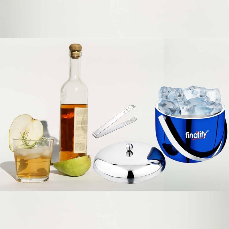 finality Blue Mirror Finish Stainless Steel Ice Bucket with Lid 18L Ideal for Mini Bar Cooler Dry Ice Ice Box Bar Accessories Ice Bucket with Tongs - Image 2