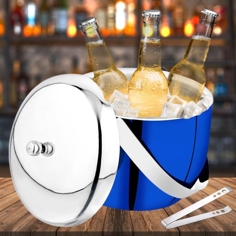 finality Blue Mirror Finish Stainless Steel Ice Bucket with Lid 18L Ideal for Mini Bar Cooler Dry Ice Ice Box Bar Accessories Ice Bucket with Tongs - Image 4