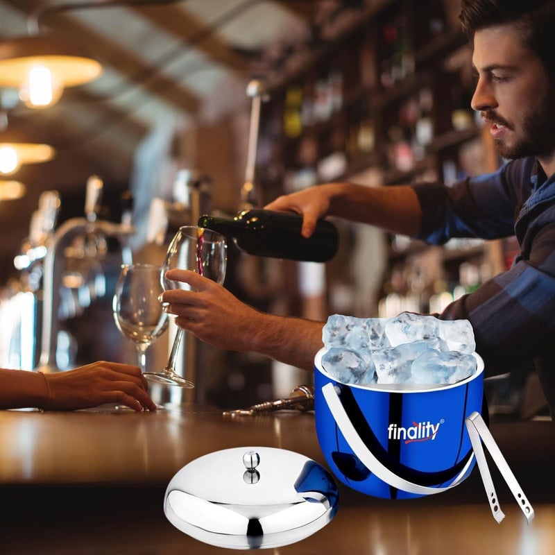 finality Blue Mirror Finish Stainless Steel Ice Bucket with Lid 18L Ideal for Mini Bar Cooler Dry Ice Ice Box Bar Accessories Ice Bucket with Tongs - Image 3