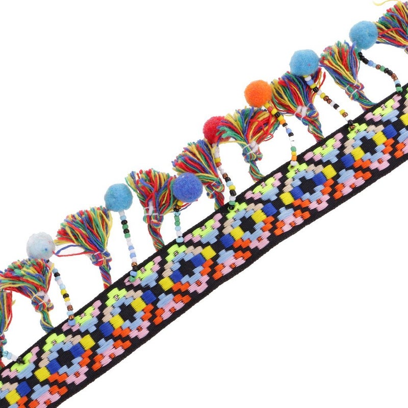 FRECI 1 Yard Pompom Beads Fringe Trim Ribbon Sewing DIY Sewing Fabric Craft Handmade Decorative Jewelry - Multicolor, 60mm - Image 2