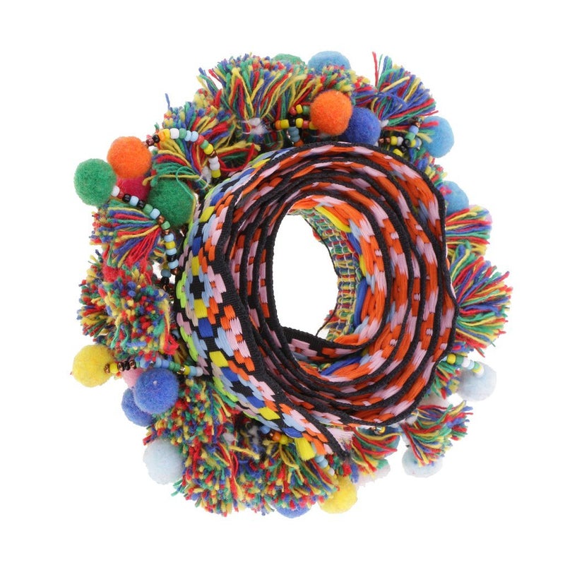 FRECI 1 Yard Pompom Beads Fringe Trim Ribbon Sewing DIY Sewing Fabric Craft Handmade Decorative Jewelry - Multicolor, 60mm - Image 1