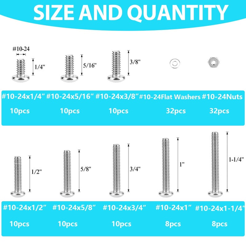 SpzcdZa 140 Pieces #10-24 Phillips Pan Head Machine Screws Nuts Washers Assortment Kit, Coarse Thread, Fully Machine Threaded, 304 Stainless Steel - Image 2