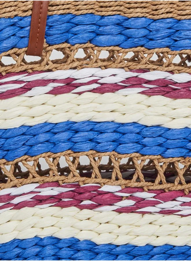 Styli Raffia Color Block Open Shoulder Bag