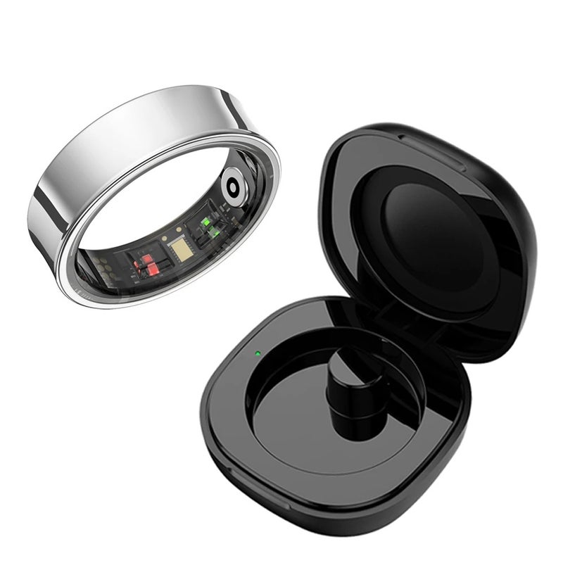 MISIRUN Smart Ring R09 Health Monitor Multi Sport Mode Skin Temperature Measurement 5ATM Waterproof Smart Ring With Charging Case, Silver 9541434 - Image 1
