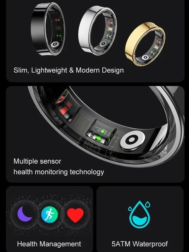MISIRUN Smart Ring R09 Health Monitor Multi Sport Mode Skin Temperature Measurement 5ATM Waterproof Smart Ring With Charging Case, Silver 9541434 - Image 3