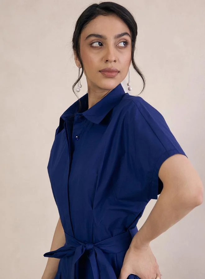 Femmella Solid Poplin Shirt with Tie-Belt by Styli