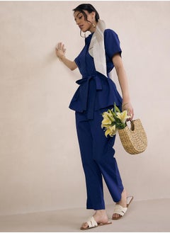 Femmella Solid Poplin Shirt with Tie-Belt by Styli  - Image 5
