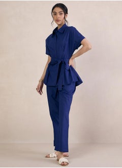 Femmella Solid Poplin Shirt with Tie-Belt by Styli  - Image 2