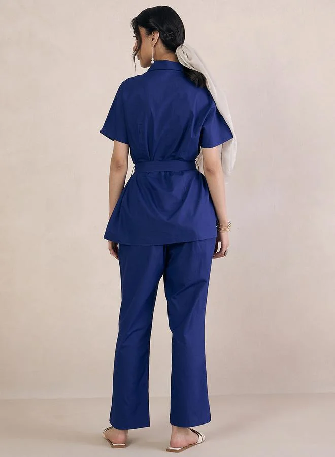 Femmella Solid Poplin Shirt with Tie-Belt by Styli