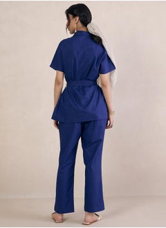 Femmella Solid Poplin Shirt with Tie-Belt by Styli  - Image 4