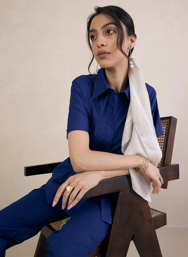 Femmella Solid Poplin Shirt with Tie-Belt by Styli
