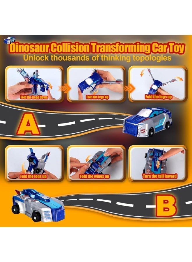 Collision Transforming Dinosaur Car Toy, 2-in-1 Magnetic Dinosaur Transformer Car, Boys and Kids Toys, Christmas Birthday Gift(Blue) - Image 4
