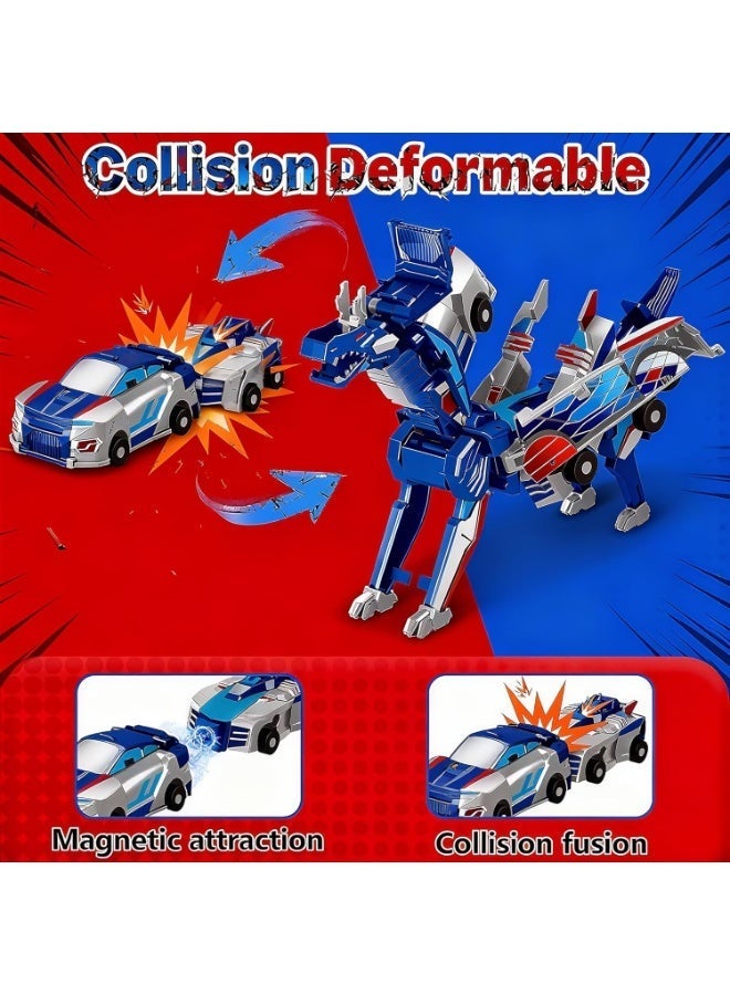 Collision Transforming Dinosaur Car Toy, 2-in-1 Magnetic Dinosaur Transformer Car, Boys and Kids Toys, Christmas Birthday Gift(Blue) - Image 2