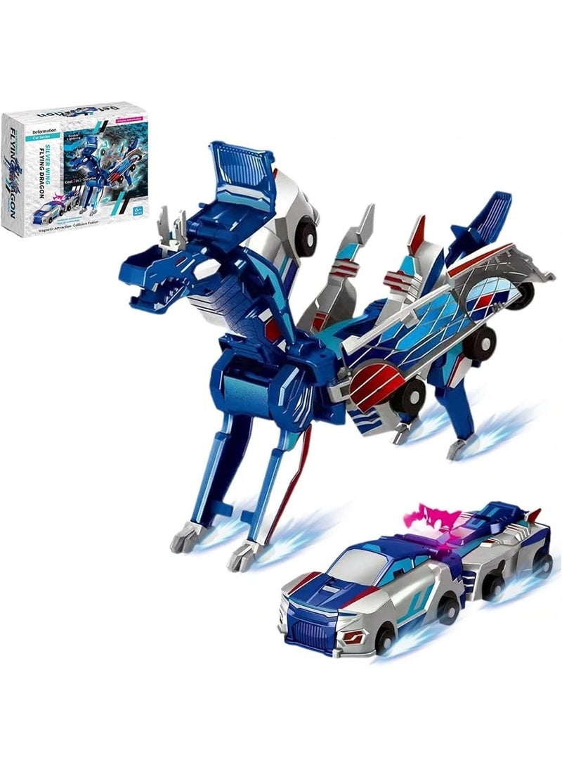 Collision Transforming Dinosaur Car Toy, 2-in-1 Magnetic Dinosaur Transformer Car, Boys and Kids Toys, Christmas Birthday Gift(Blue) - Image 3