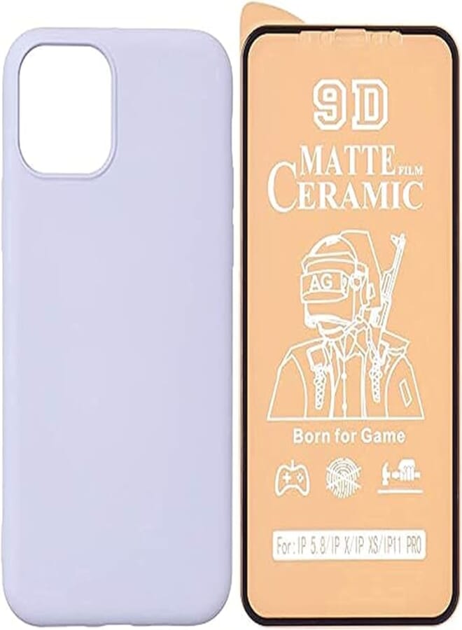 X-LEVEL Leather Hard Slim Back Cover With Silicon Frame and Anti Finger Print Ceramic Screen Protector for iPhone 11 Pro - Light Blue