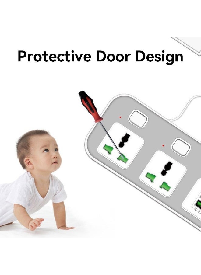 ECVV ECVV® Power Strips with 2 Universal Travel Plug Adapter Outlets, 2 USB Charger Ports, Individual Switches Outlet extender Household Socket Desk USB Charging Station for Home Office  - Image 2