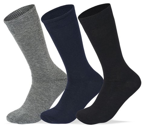 Men Set of 3 Classic Socks Plain Black-Navy Blue-D.Grey