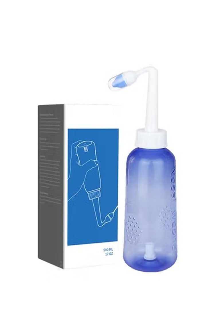 Nose Washing Bottle 500ml with Graduated, Automatic Valve Switch, Allergy Relief Nose Wash, High Temperature Resistant, with Dust Cover, Pressure Rinse Nasal Irrigation for Adult And Kid, Blue - Image 1